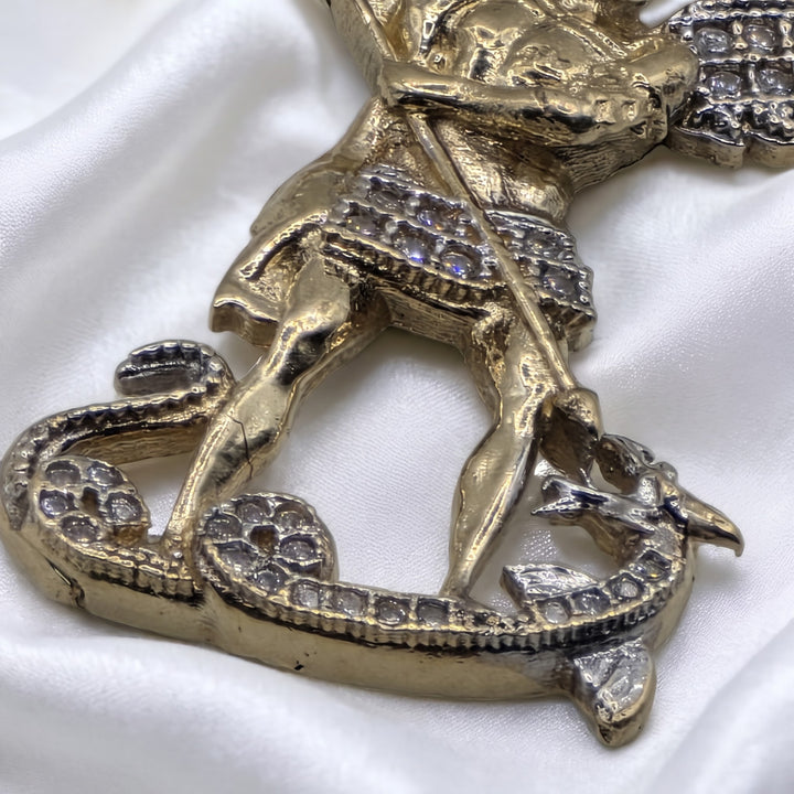14K Gold, Diamond Encrusted Saint Michael the Archangel Necklace