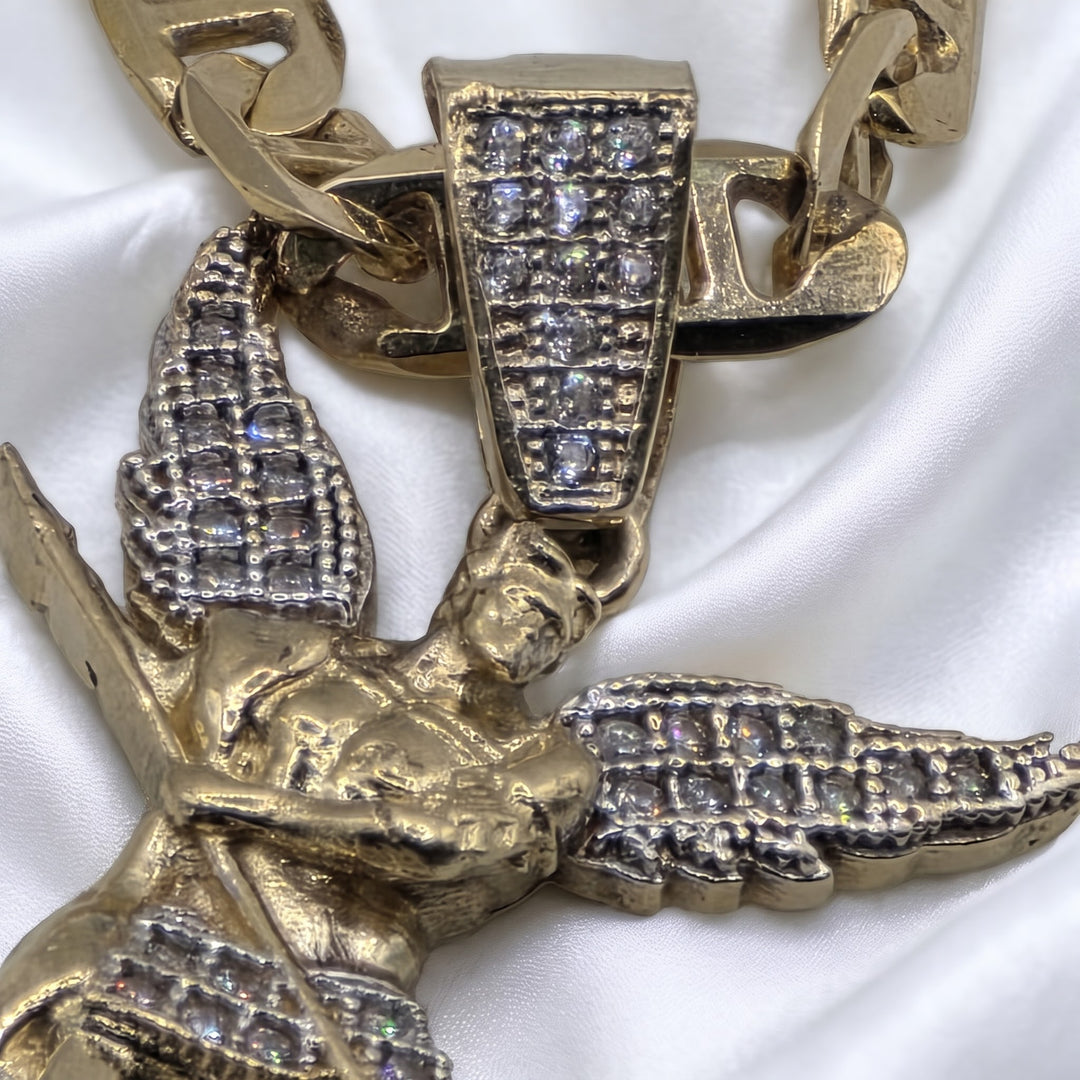 14K Gold, Diamond Encrusted Saint Michael the Archangel Necklace