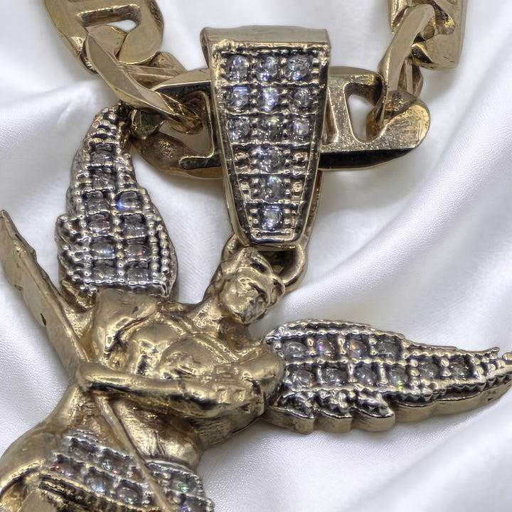 14K Gold, Diamond Encrusted Saint Michael the Archangel Necklace