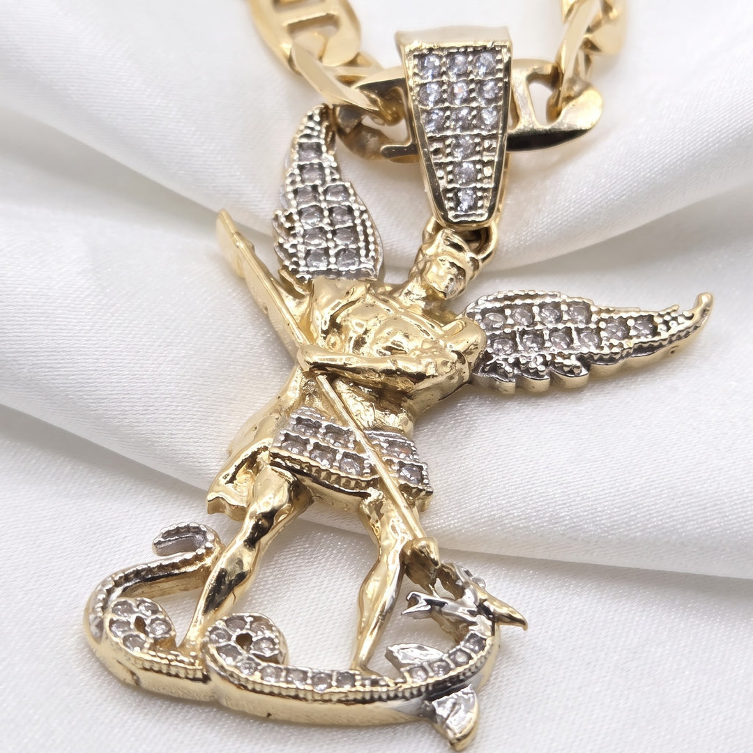 14K Gold, Diamond Encrusted Saint Michael the Archangel Necklace