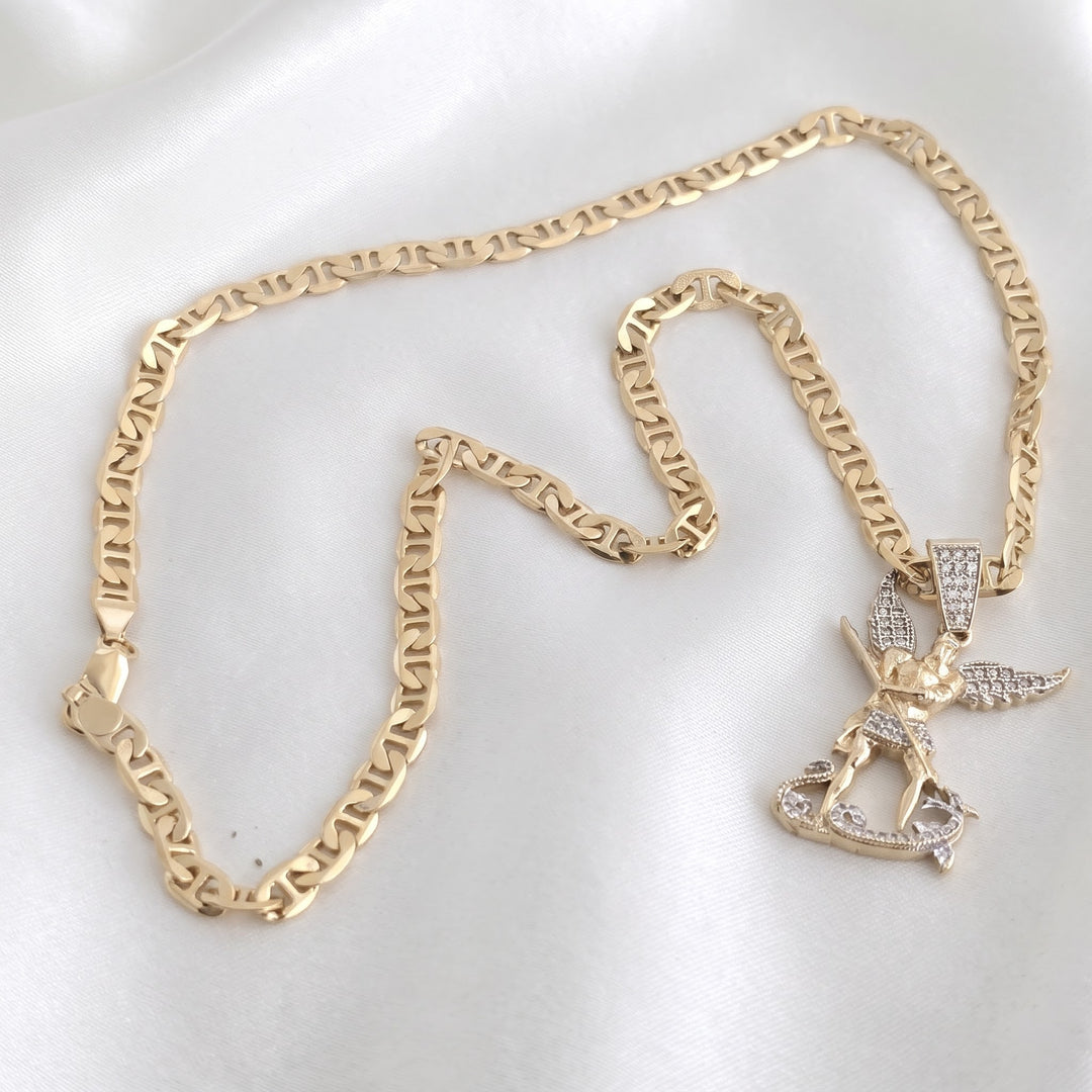 14K Gold, Diamond Encrusted Saint Michael the Archangel Necklace