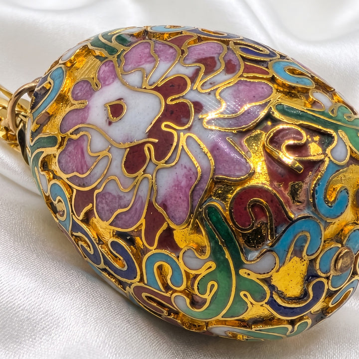 14K Gold Cuban Link Necklace w/ Cloisonne Egg Pendant