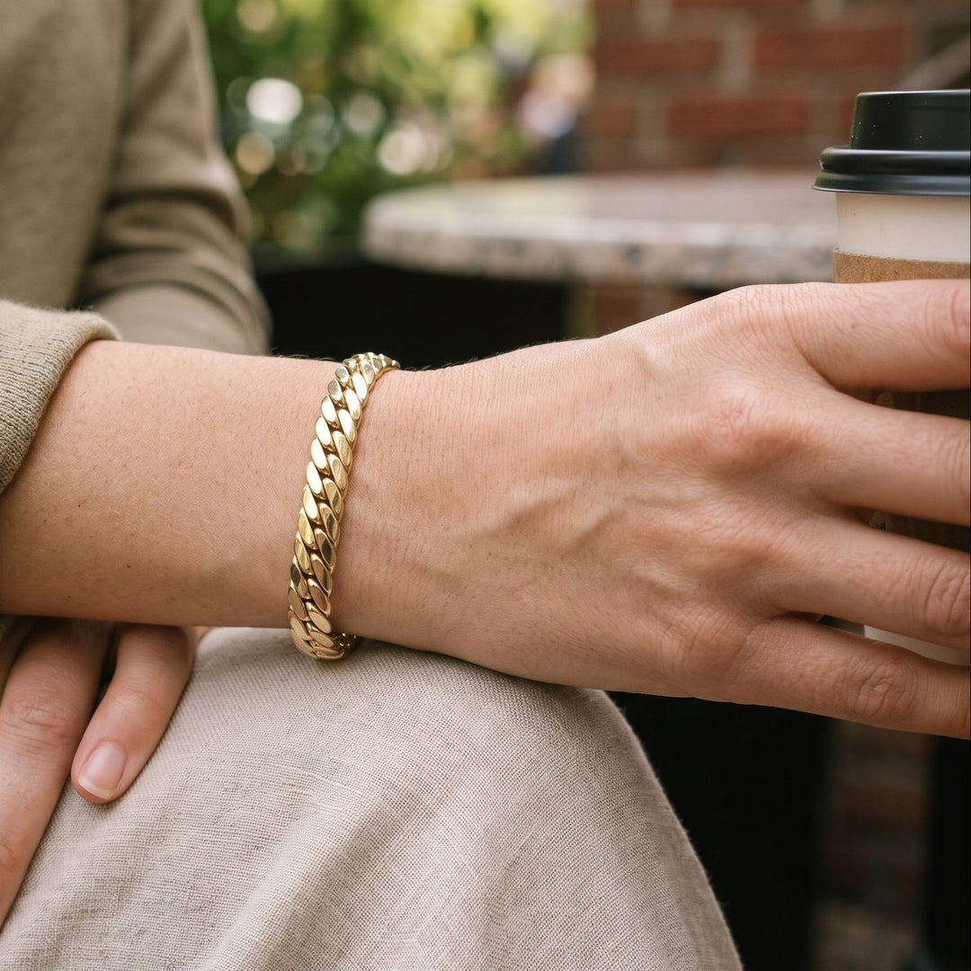 18K Gold Dense Curb Link Statement Bracelet