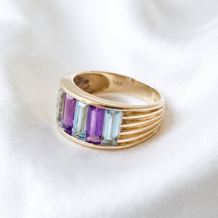 14K Gold, Amethyst & Topaz Accented Statement Ring
