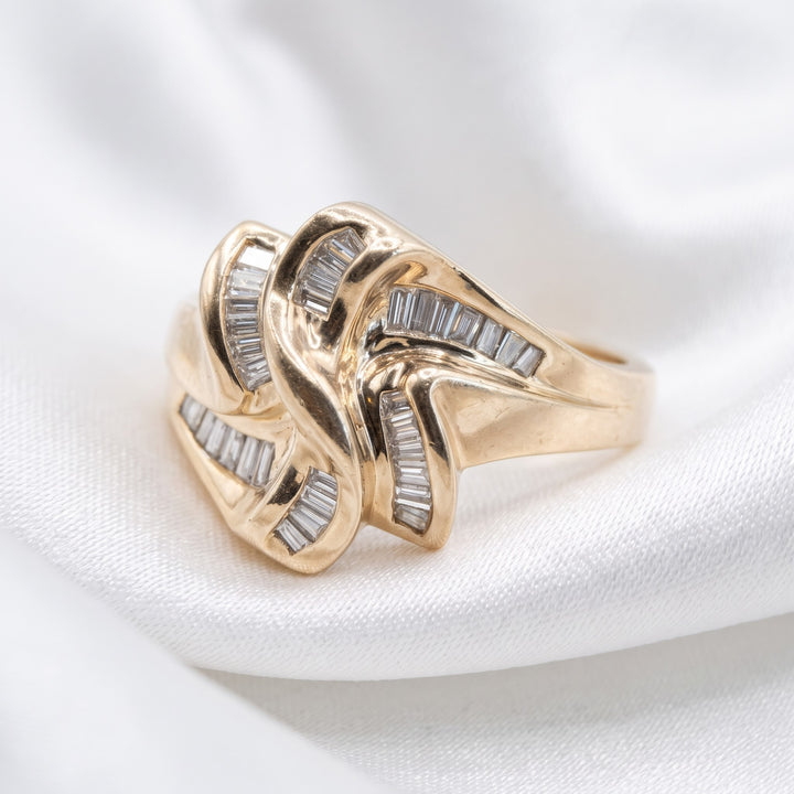 14K Gold & Diamond Wavy Ribbon Statement Ring