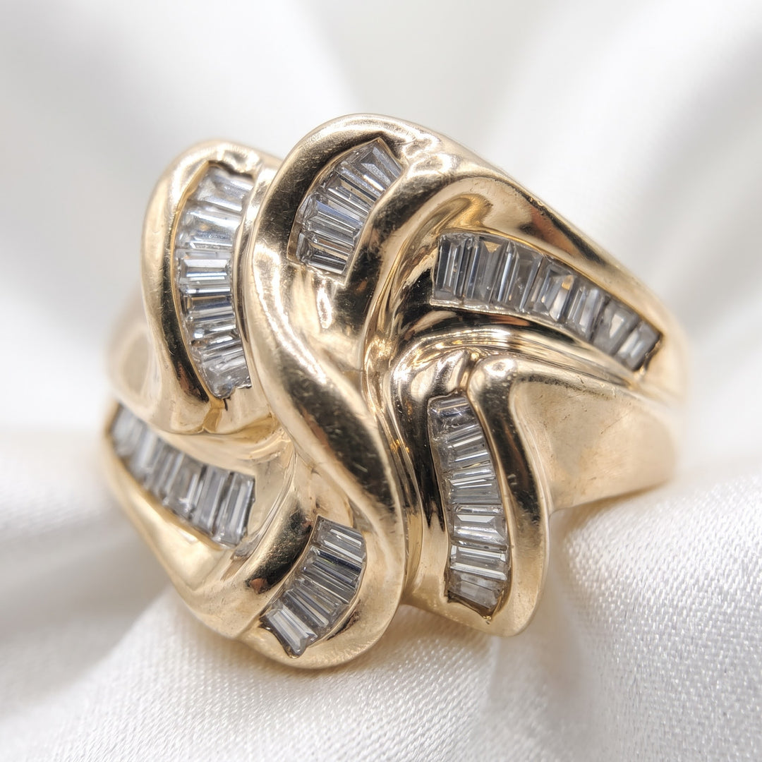 14K Gold & Diamond Wavy Ribbon Statement Ring