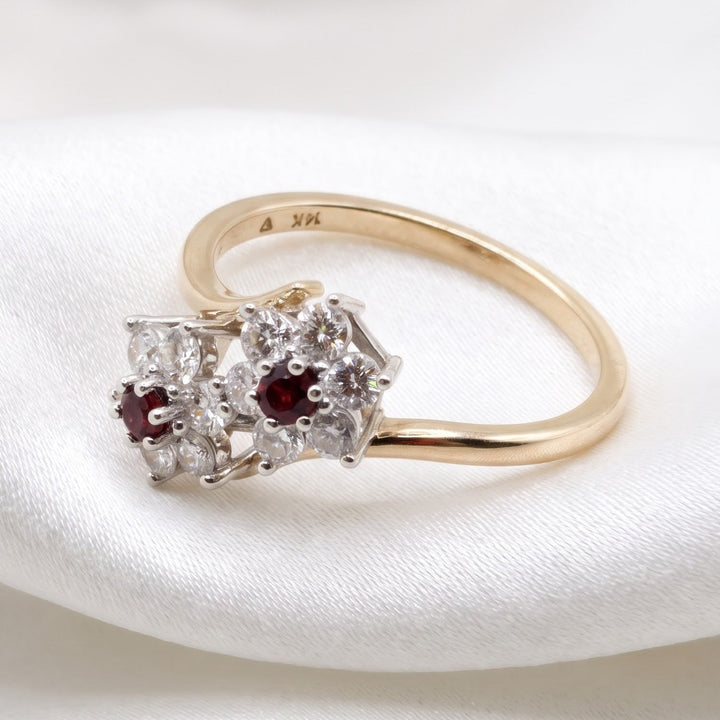 14K Gold, Garnet & Diamond Cluster Cocktail Ring
