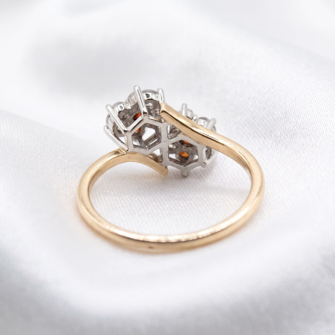 14K Gold, Garnet & Diamond Cluster Cocktail Ring
