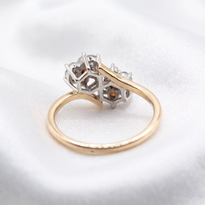 14K Gold, Garnet & Diamond Cluster Cocktail Ring