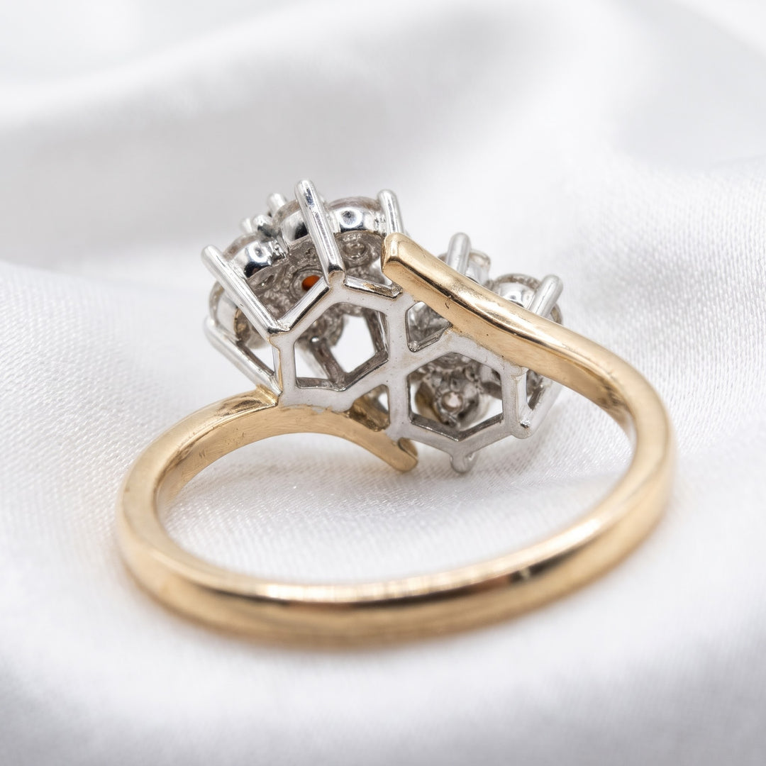 14K Gold, Garnet & Diamond Cluster Cocktail Ring