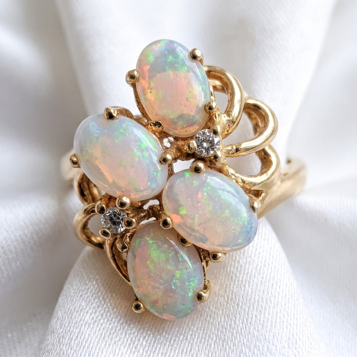 18K Gold, Opal Waterfall & Diamond Cocktail Ring