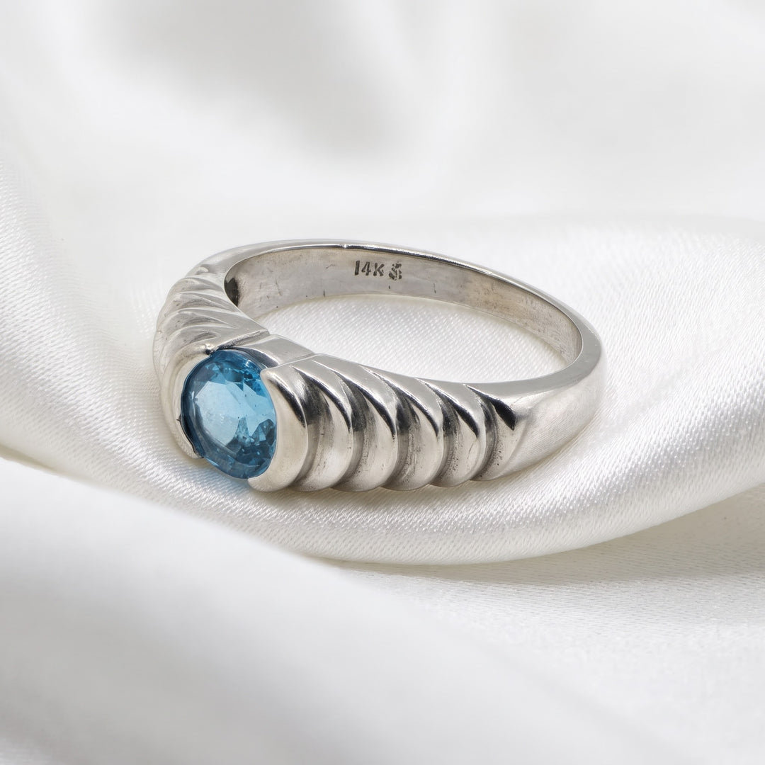 14K Gold & Rich Blue Topaz Art Deco Cocktail Ring