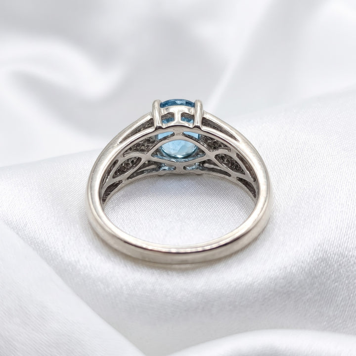 14K Gold & Rich Blue Topaz Art Deco Cocktail Ring