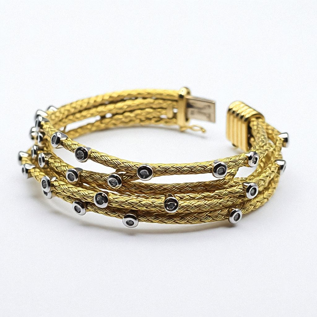 Gold & Diamond 7 Cable Statement Bracelet - Estate Jewelry Priced Right