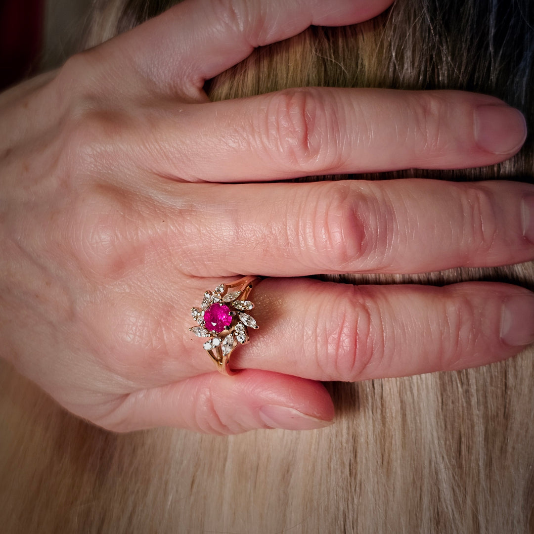 Gold, Ruby & Diamond Flower Ring