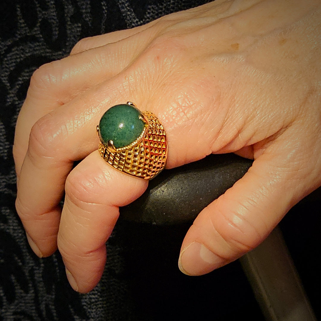 Gold and Green Cabochon Jade Cocktail Ring