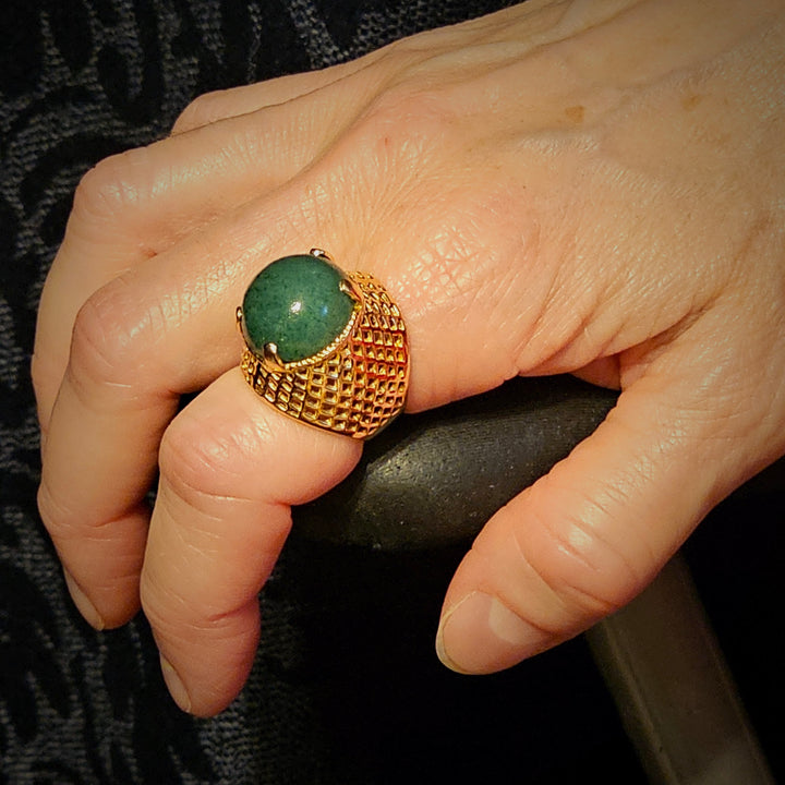 Gold and Green Cabochon Jade Cocktail Ring