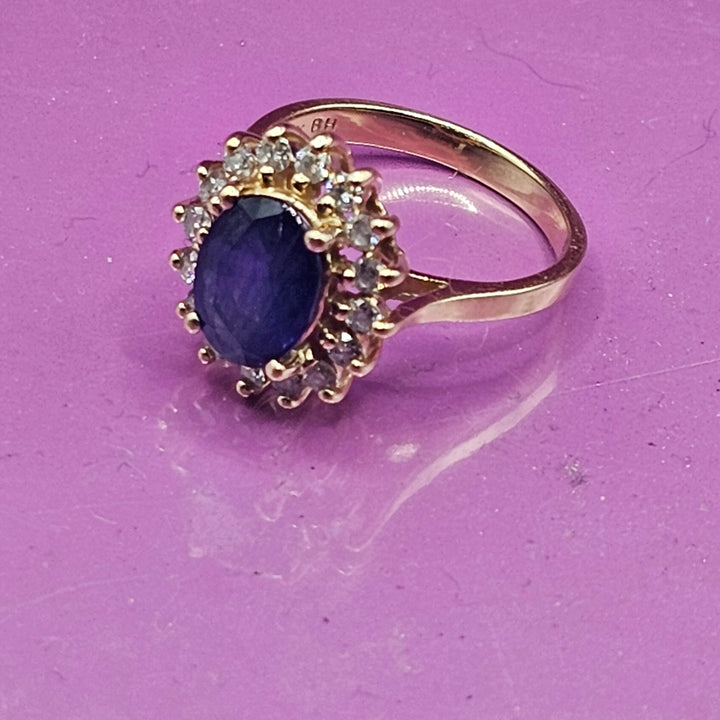 14K Gold, Diamond, Blue Sapphire Ring and Necklace Set