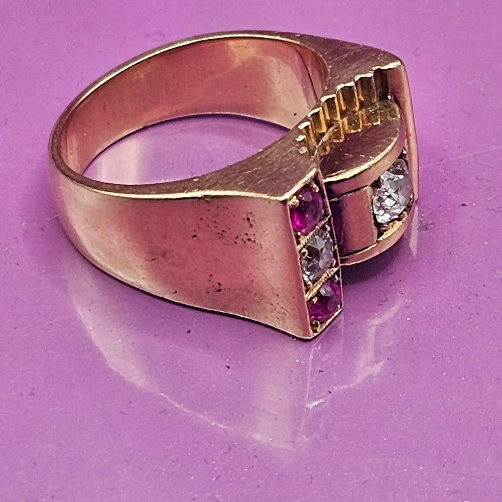 1940s Art Deco Gold, Diamond and Ruby Ring - Estate Jewelry Priced Right