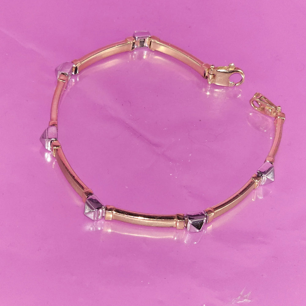 Gold Two Tone Long Bar Bracelet - Estate Jewelry Priced Right