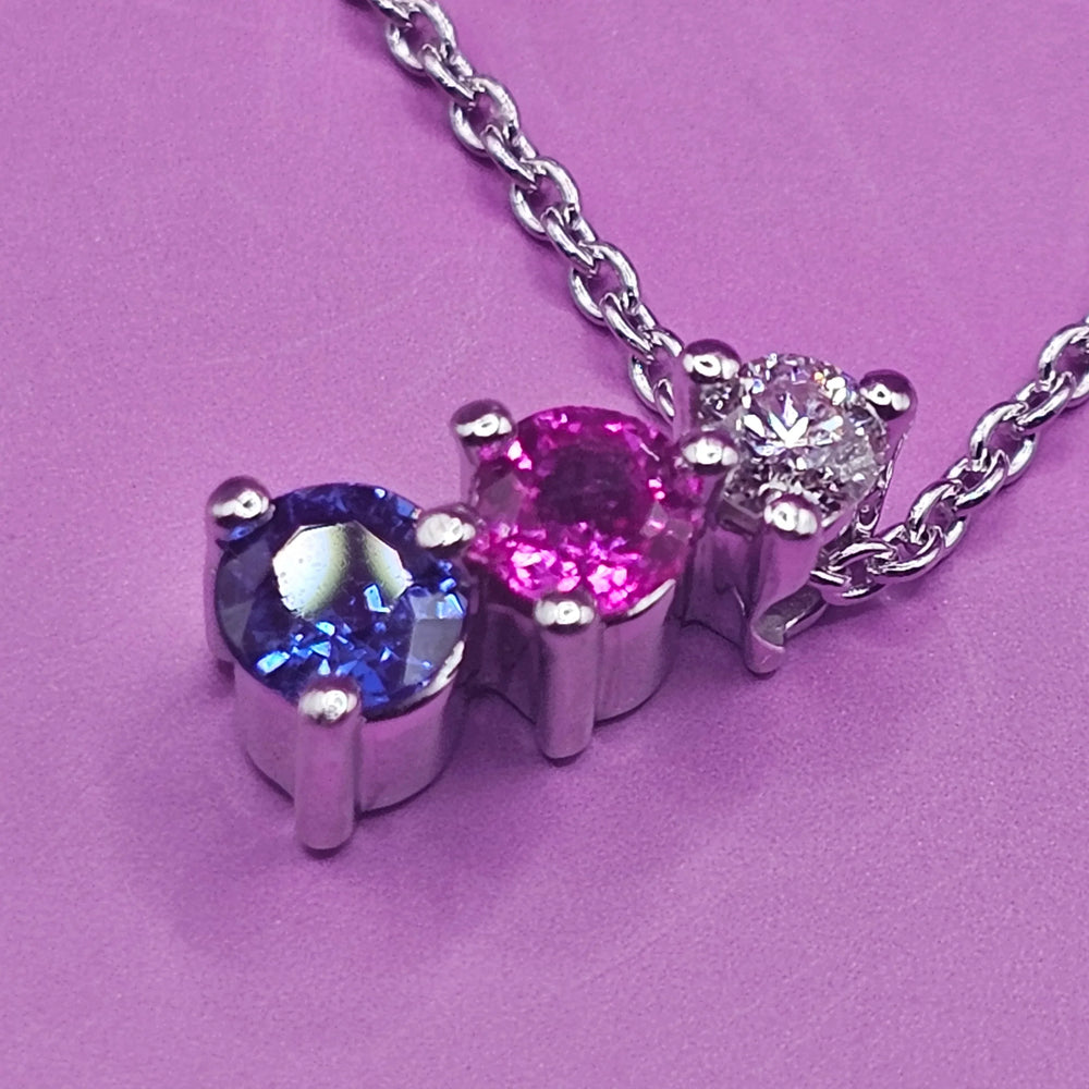 White Gold Necklace with Petite Multi-Gem Pendant - Estate Jewelry Priced Right