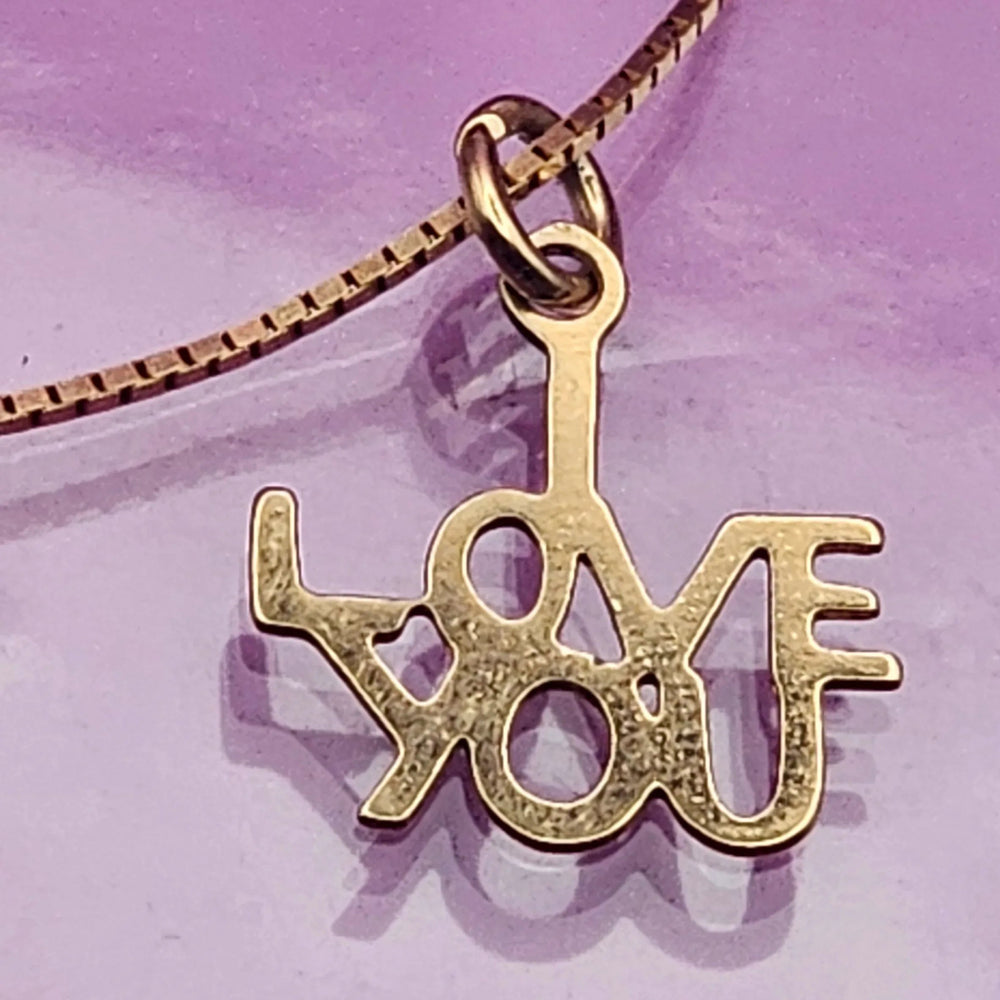 Gold "I LOVE YOU" Box Link Necklace - Estate Jewelry Priced Right