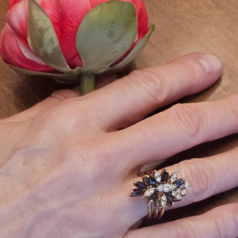 Gold, Diamond and Blue Sapphire Statement Ring - Estate Jewelry Priced Right