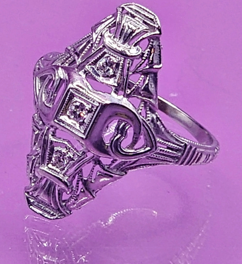 Gold & Diamond North South Statement Ring - Estate Jewelry Priced Right