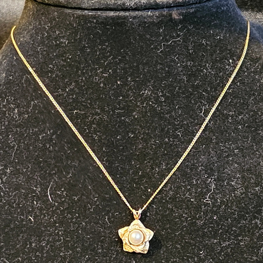 Gold and Pearl Rosebud Necklace - Estate Jewelry Priced Right