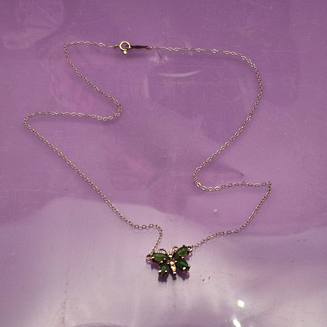14K Gold Necklace w/ Jade Butterfly Pendant