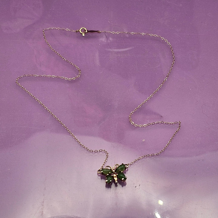 14K Gold Necklace w/ Jade Butterfly Pendant