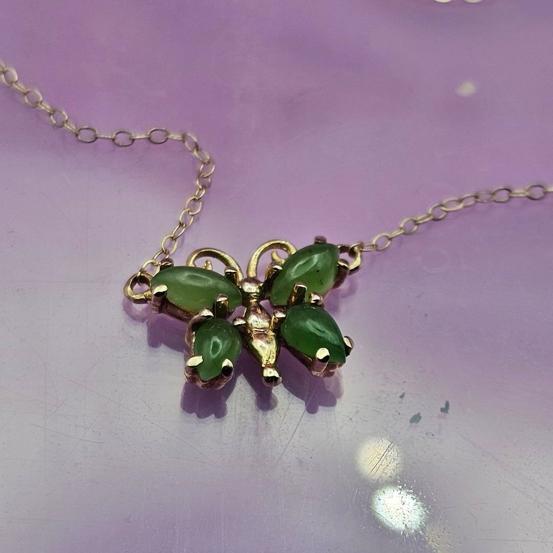 14K Gold Necklace w/ Jade Butterfly Pendant