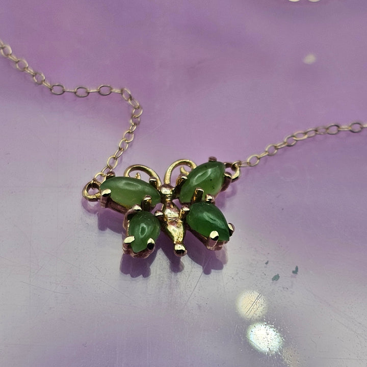 14K Gold Necklace w/ Jade Butterfly Pendant