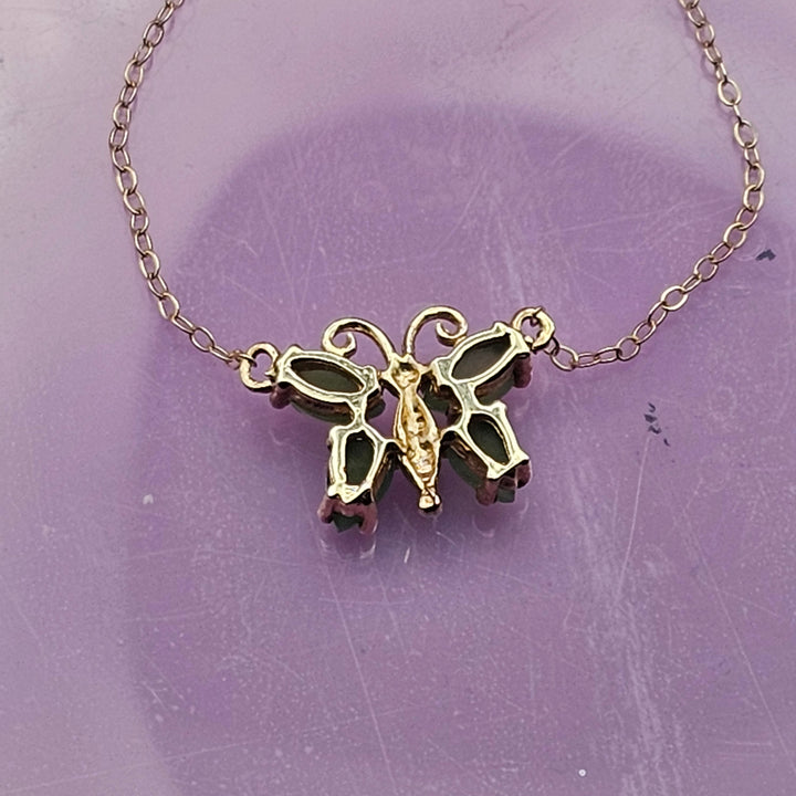 14K Gold Necklace w/ Jade Butterfly Pendant