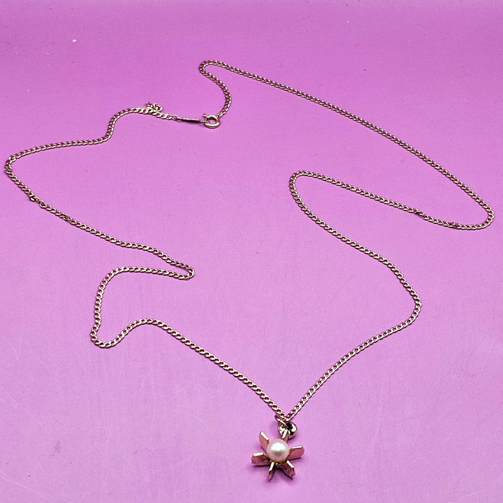 Whimsical 14K Yellow Gold and Sunburst Pearl Necklace