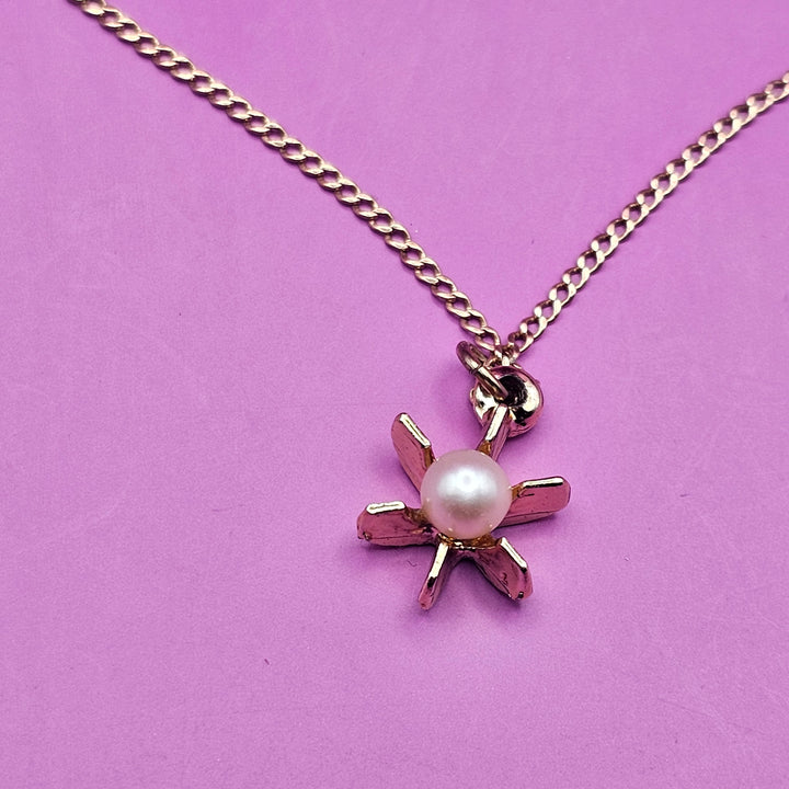 Whimsical 14K Yellow Gold and Sunburst Pearl Necklace