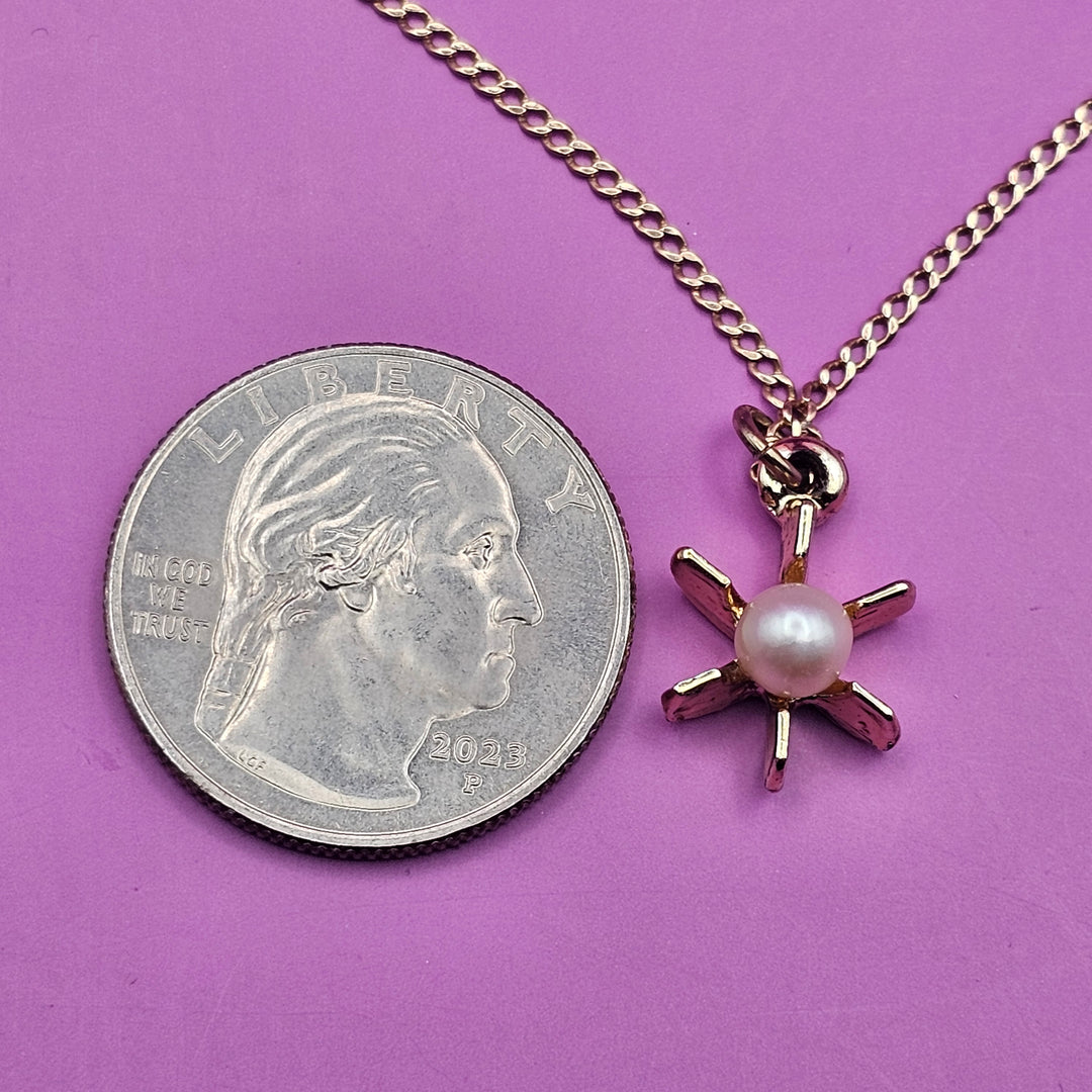 Whimsical 14K Yellow Gold and Sunburst Pearl Necklace