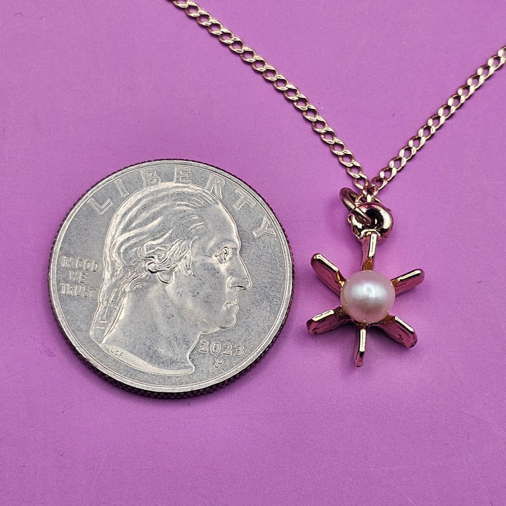 Whimsical 14K Yellow Gold and Sunburst Pearl Necklace