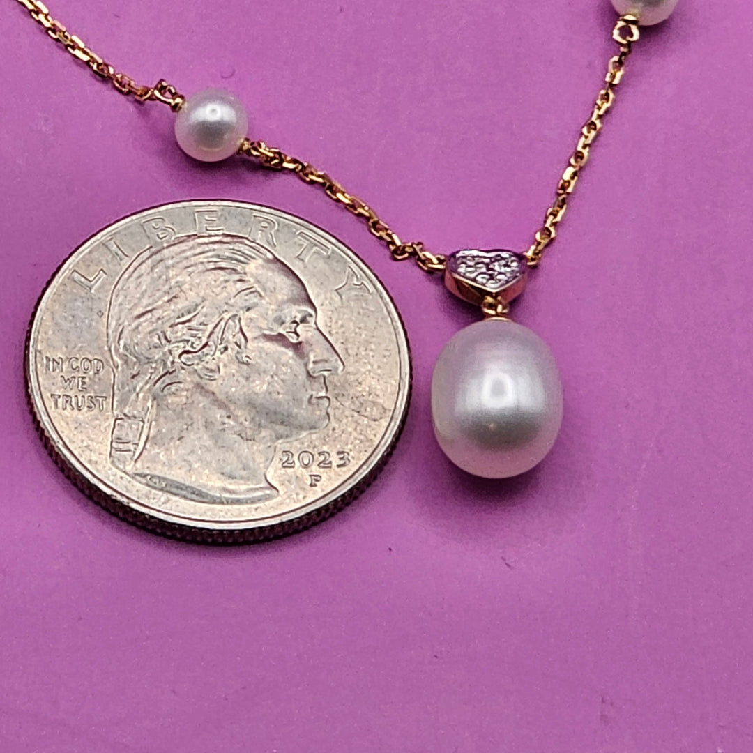 14K Gold, 8 Station Fresh Water Pearl Necklace