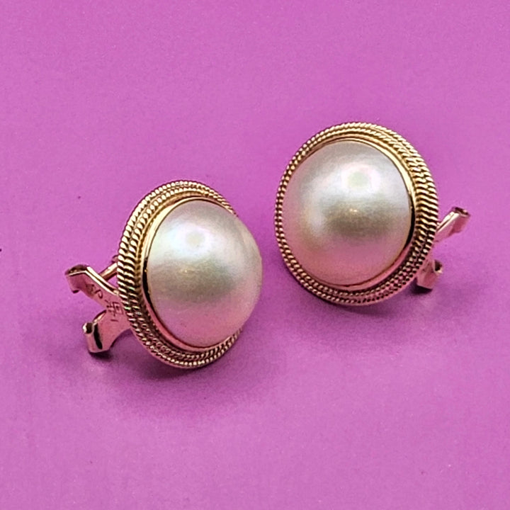 14K Gold, Mabe Pear Stud Earrings