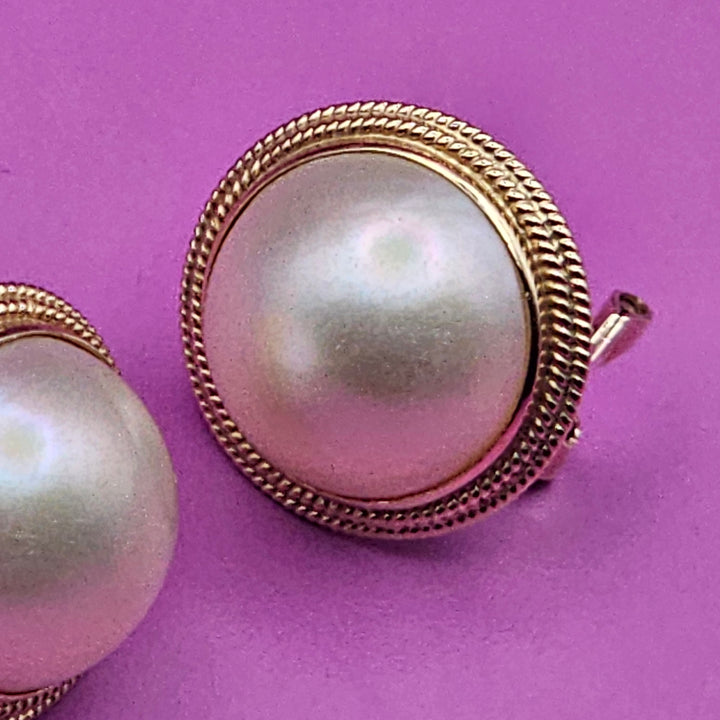 14K Gold, Mabe Pear Stud Earrings