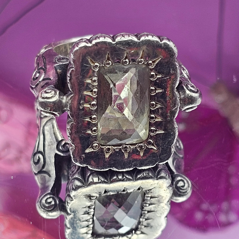 Chunky Cut Crystal Sterling Silver Statement Ring - Estate Jewelry Priced Right