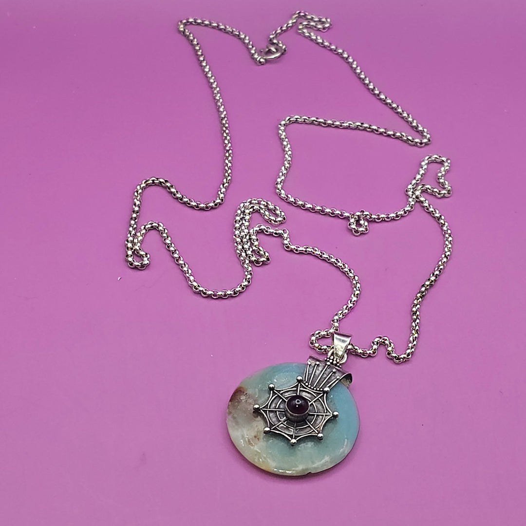 Sterling Silver Spinning Jade Spider Web Necklace