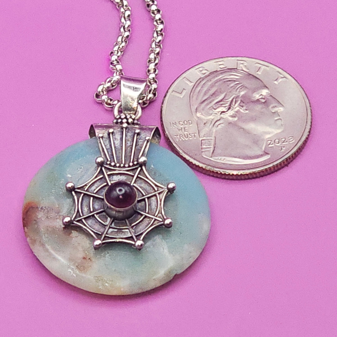 Sterling Silver Spinning Jade Spider Web Necklace