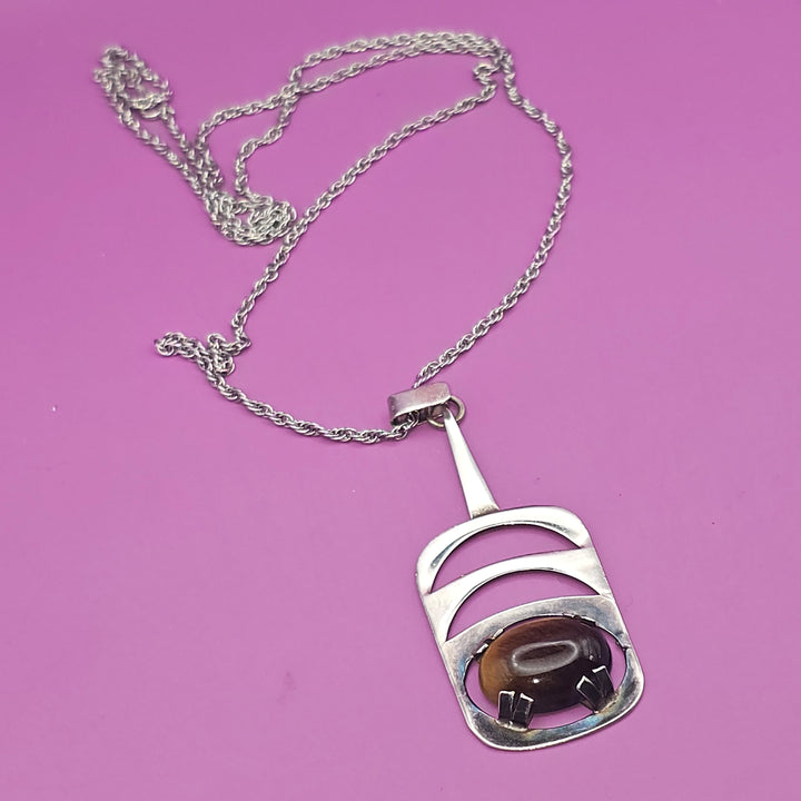 Sterling Silver Cabochon Tiger Eye Life Stack Necklace