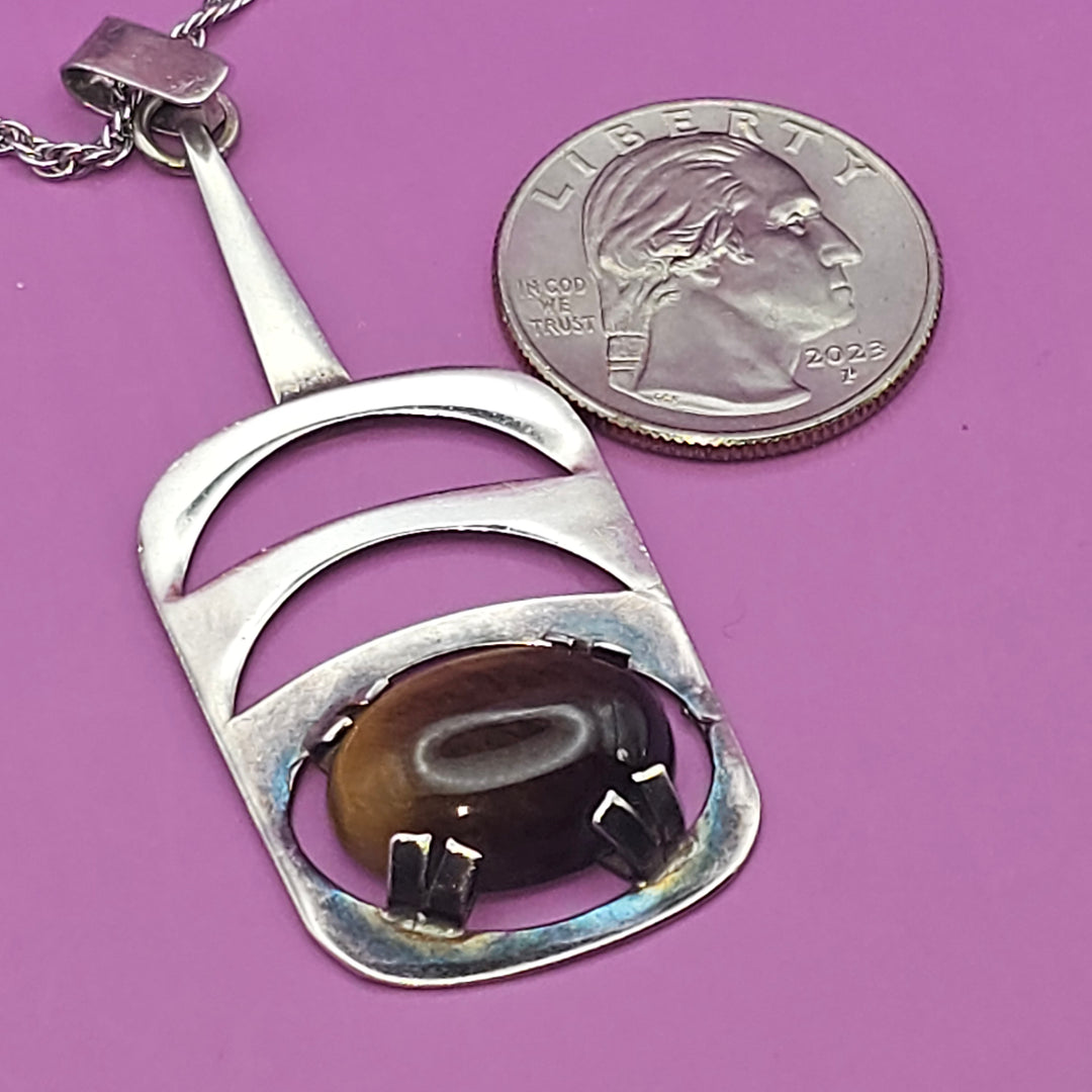 Sterling Silver Cabochon Tiger Eye Life Stack Necklace