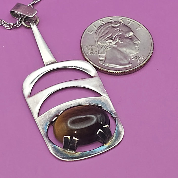 Sterling Silver Cabochon Tiger Eye Life Stack Necklace