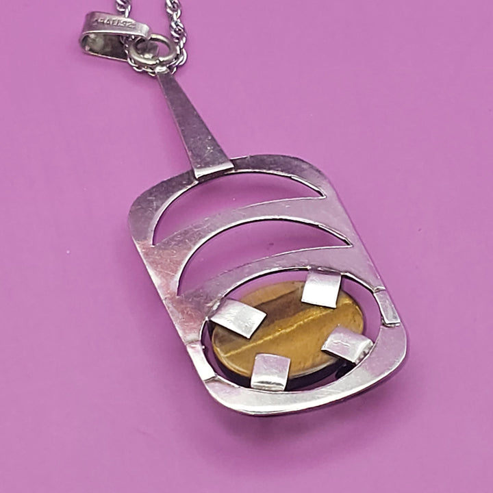 Sterling Silver Cabochon Tiger Eye Life Stack Necklace