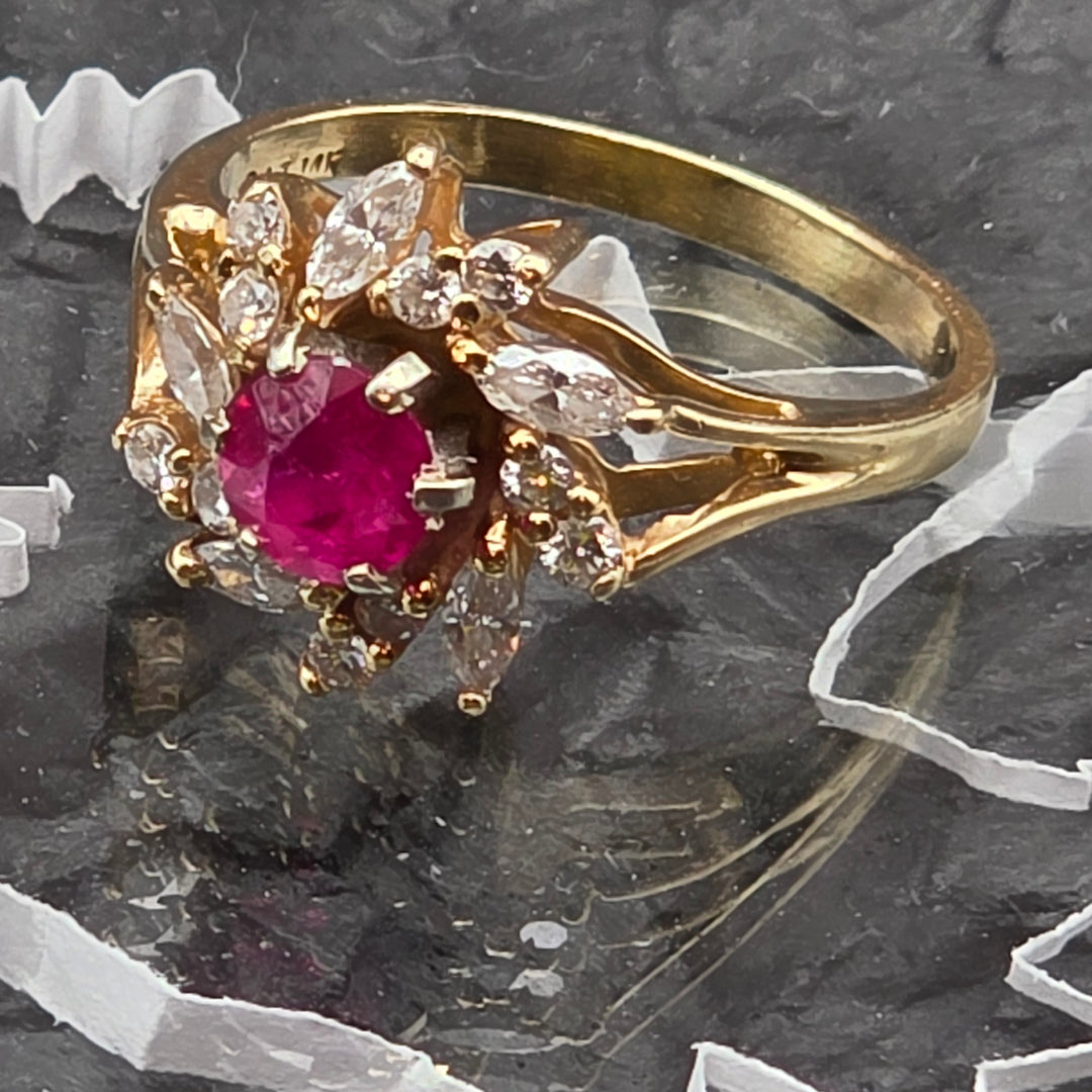 Gold, Ruby & Diamond Flower Ring