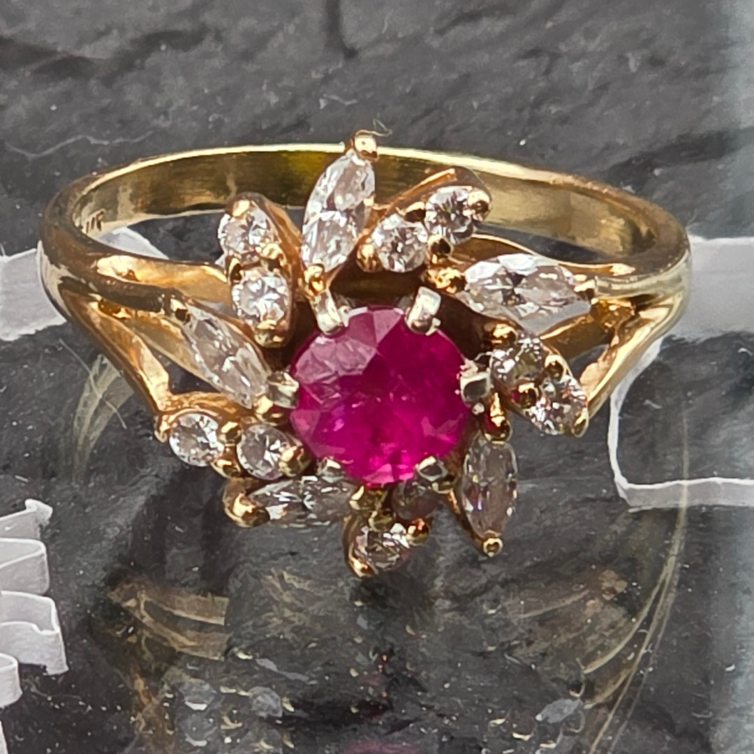 Gold, Ruby & Diamond Flower Ring